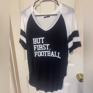 SWEET CLAIRE  "But First, Football" Black and White Tee